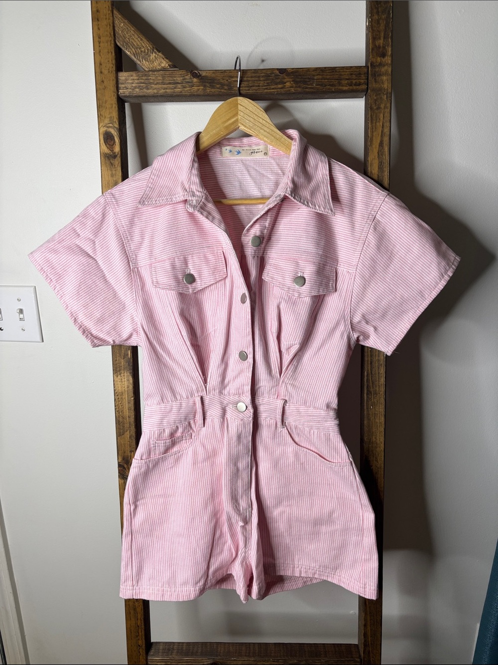 Her Entire Name Says Grace Light Pink Short-Sleeve Striped Romper Size XS